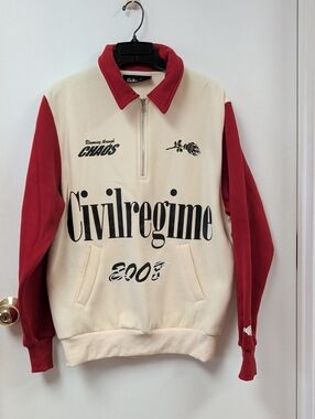 Civil Regime Sold out Red & Cream Quarter-Zip Pullover S